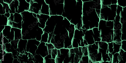 Vector green cracked textured marble design.  Grunge background. Abstract textured effect. Vector Illustration. Black isolated on green background. EPS10. Peeling paint on a green concrete wall.