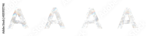 Set of 4 3d letter A with glass distortion and frosted effects isolated on a transparent background. 3d transparent elements for graphic design.