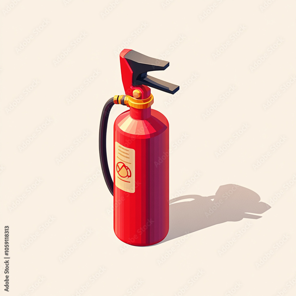 Obraz premium Icon of a fire extinguisher on a white background in an isometric view with a minimalistic design and red color theme. 