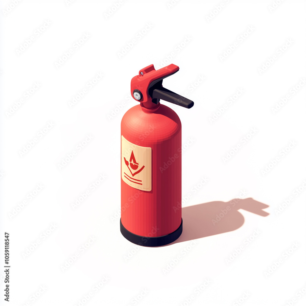 Obraz premium Icon of a fire extinguisher on a white background in an isometric view with a minimalistic design and red color theme. 