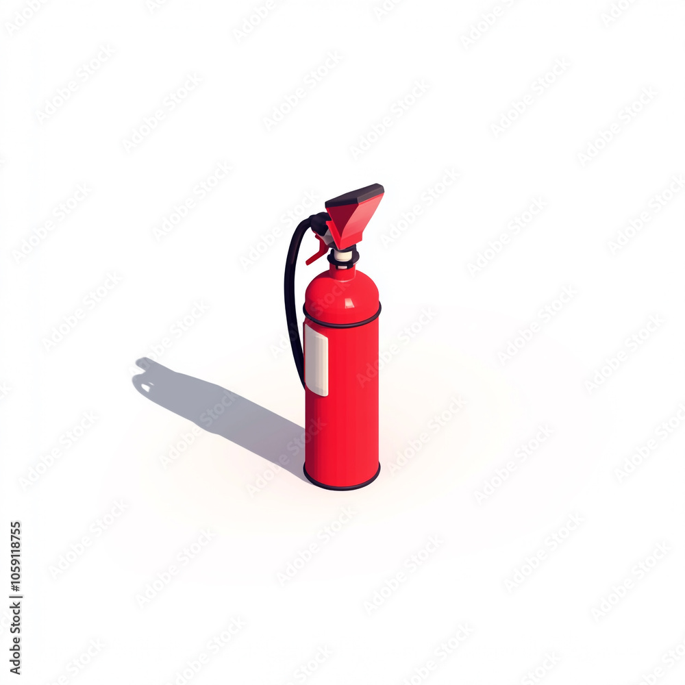 Obraz premium Icon of a fire extinguisher on a white background in an isometric view with a minimalistic design and red color theme. 