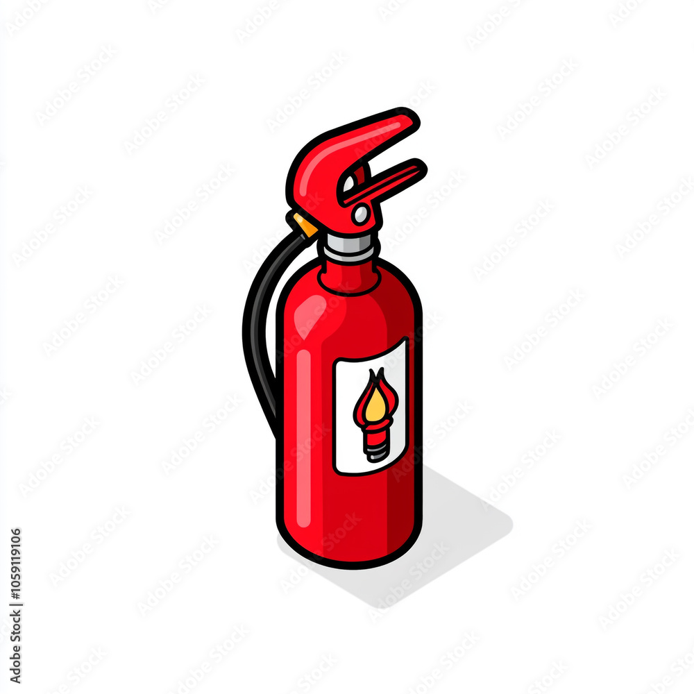Icon of a fire extinguisher on a white background in an isometric view with a minimalistic design and red color theme. Icon of a fire extinguisher on a white background in an isometric view with a minimalistic design and red color theme.