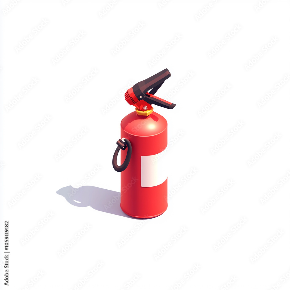 Obraz premium Icon of a fire extinguisher on a white background in an isometric view with a minimalistic design and red color theme. 
