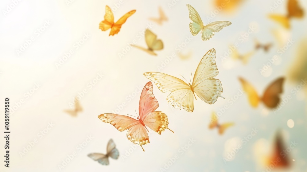Soft and Airy Butterflies on Light Background Soft and Airy Butterflies on Light Background