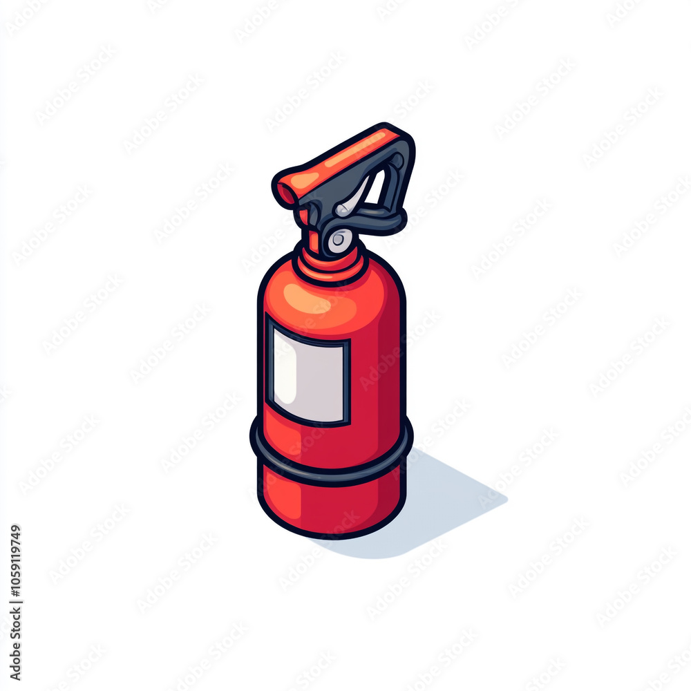 Obraz premium Icon of a fire extinguisher on a white background in an isometric view with a minimalistic design and red color theme. 