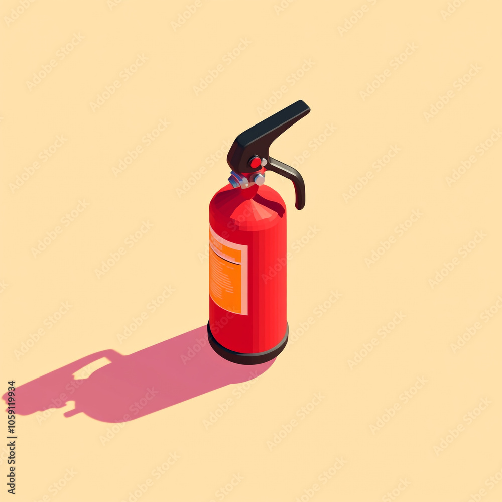 Obraz premium Icon of a fire extinguisher on a white background in an isometric view with a minimalistic design and red color theme. 