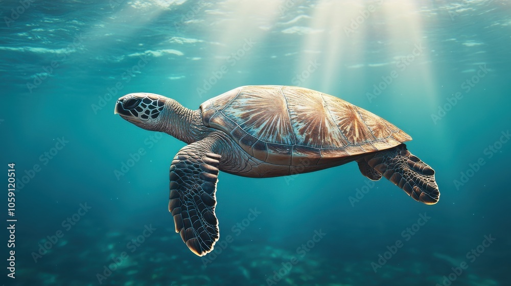 Sea Turtle Swimming in Clear Ocean Water Sea Turtle Swimming in Clear Ocean Water