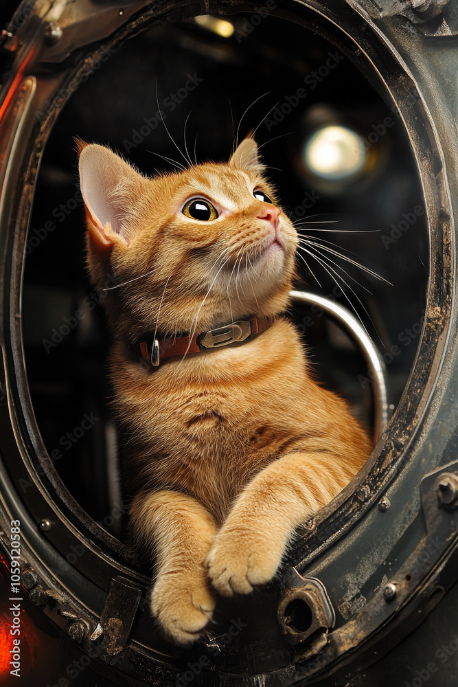 Cat in a Spaceship. AI generated image. A digital illustration of a cat ...