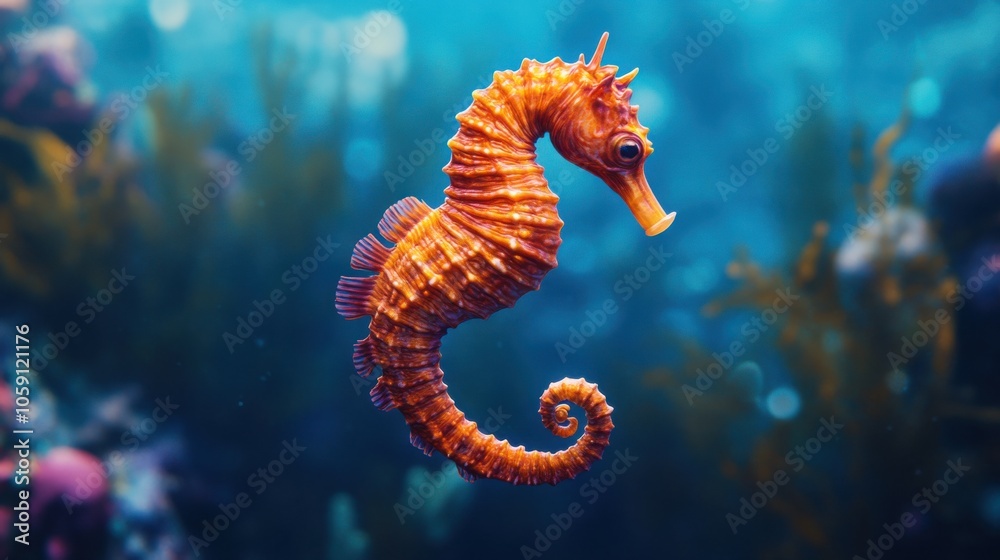 Vibrant Seahorse Gracefully Gliding Through Water Vibrant Seahorse Gracefully Gliding Through Water