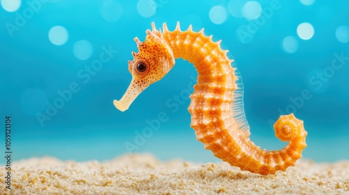 Seahorse Surrounded by Floating Bubbles in Ocean Blue