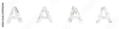 Set of 4 3d letter A with glass distortion and frosted effects isolated on a transparent background. 3d transparent elements for graphic design.