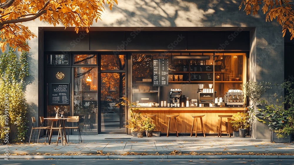 Contemporary Coffee Shop with Minimalist Design and Cozy Atmosphere