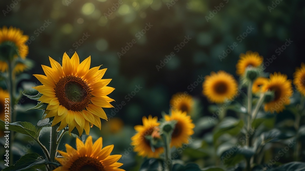Fototapeta premium Vibrant Sunflower Field at Dusk