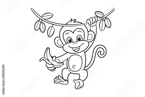 Monkey Coloring Page Vector Illustration