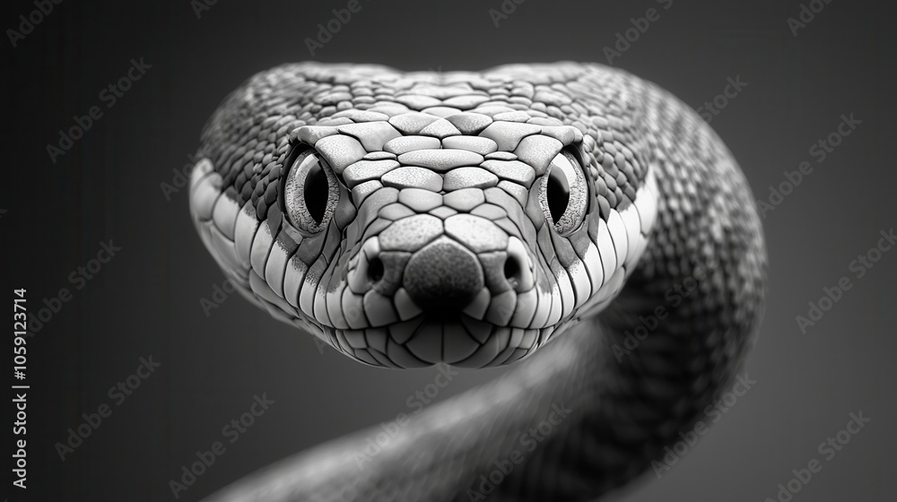 Fototapeta premium Close-up of a majestic black and white snake with intricate scales, exuding an aura of mystery and elegance.