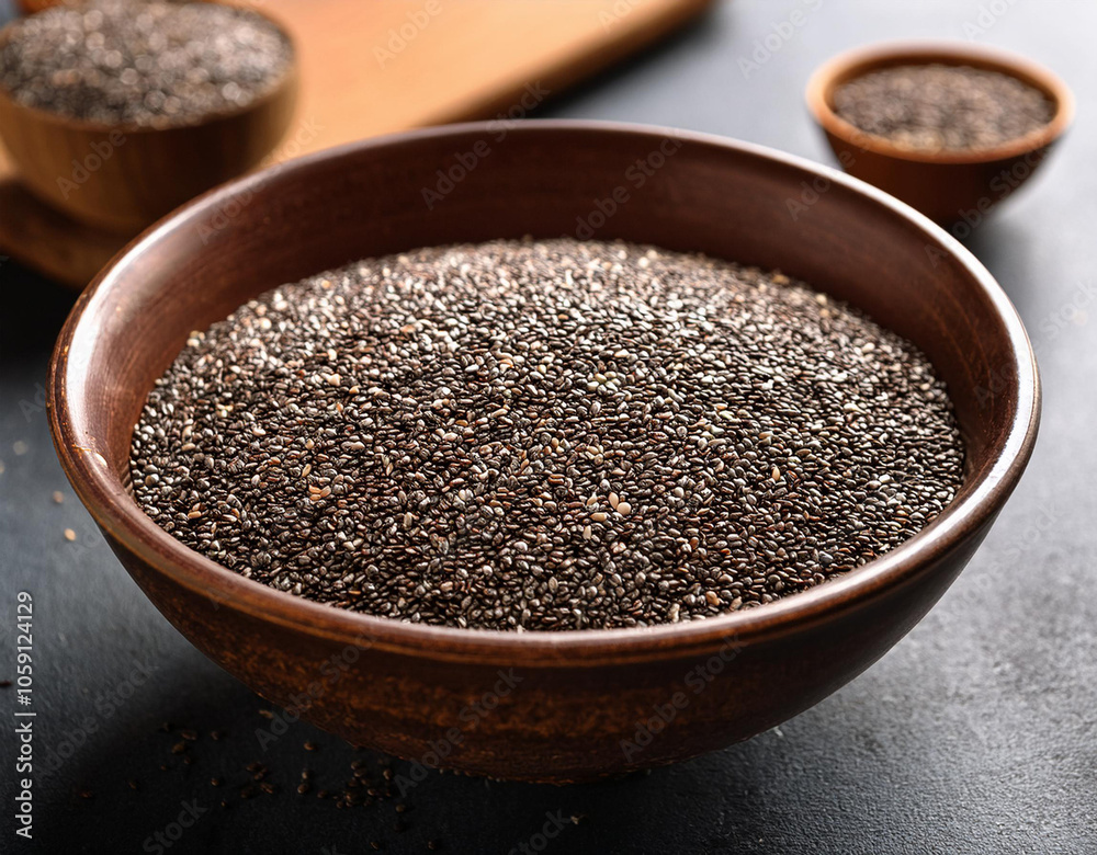 a bowl of chia seeds. Salvia hispanica. a bowl of chia seeds. Salvia hispanica.