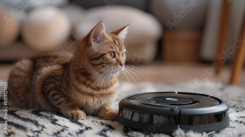 Cat on a robotic vacuum cleaner