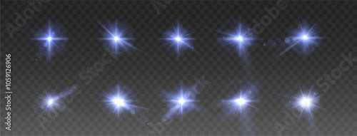 Light blue star. Light sunny sparkle. Blue light flash green. Vector illustrator. lighting effects. Beam a spotlight and a star with bokeh and dust. Glowing abstract isolated lenses light effects.