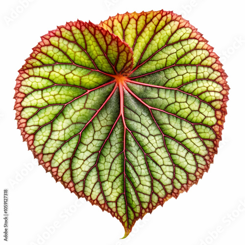 Spiral begonia leaf with white and green pattern isolated