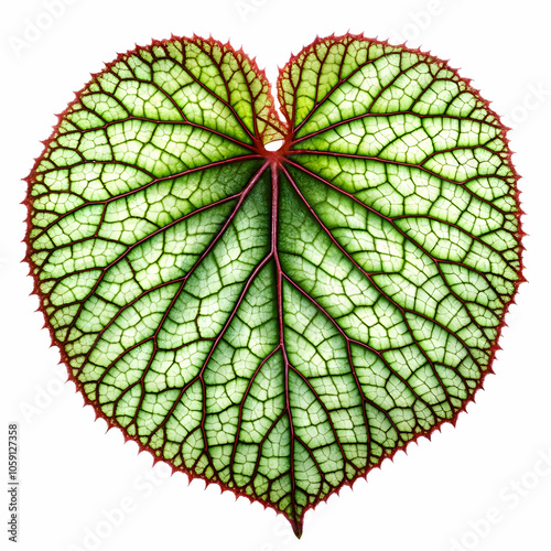 Spiral begonia leaf with white and green pattern isolated