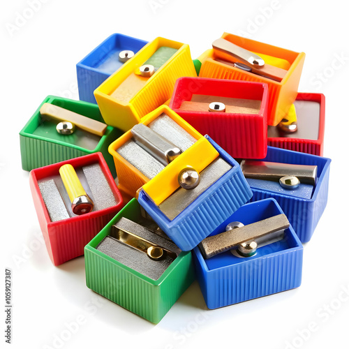 Different colors of sharpener in box isolated
