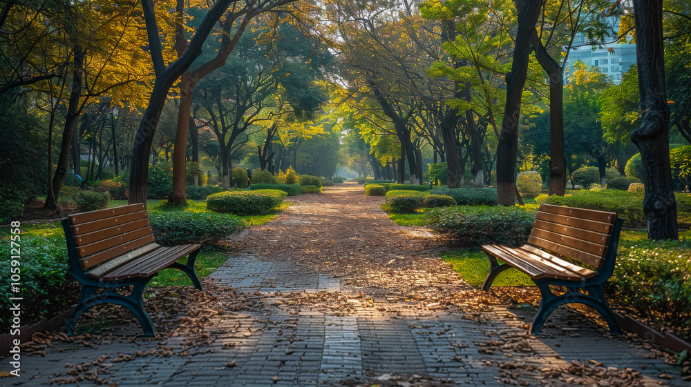 Fototapeta premium A Panoramic View of a Beautiful City Park