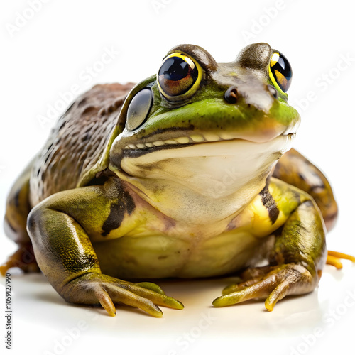 Single bullfrog isolated on a white background with copy space image. photo