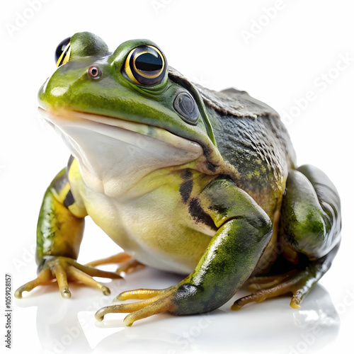Single bullfrog isolated on a white background with copy space image.