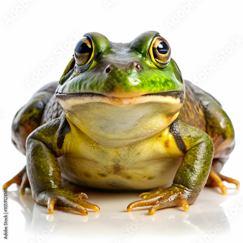 Single bullfrog isolated on a white background with copy space image.