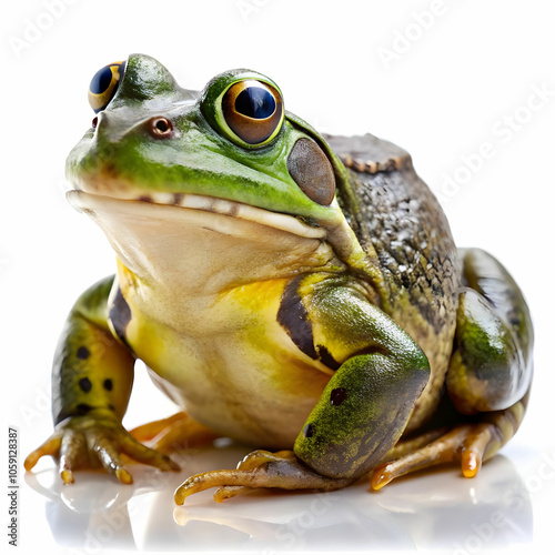 Single bullfrog isolated on a white background with copy space image.