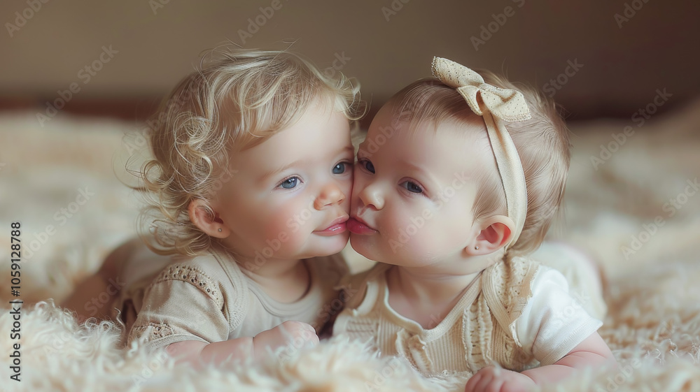 Fototapeta premium Baby Love. A Hilarious Attempt at a Kiss