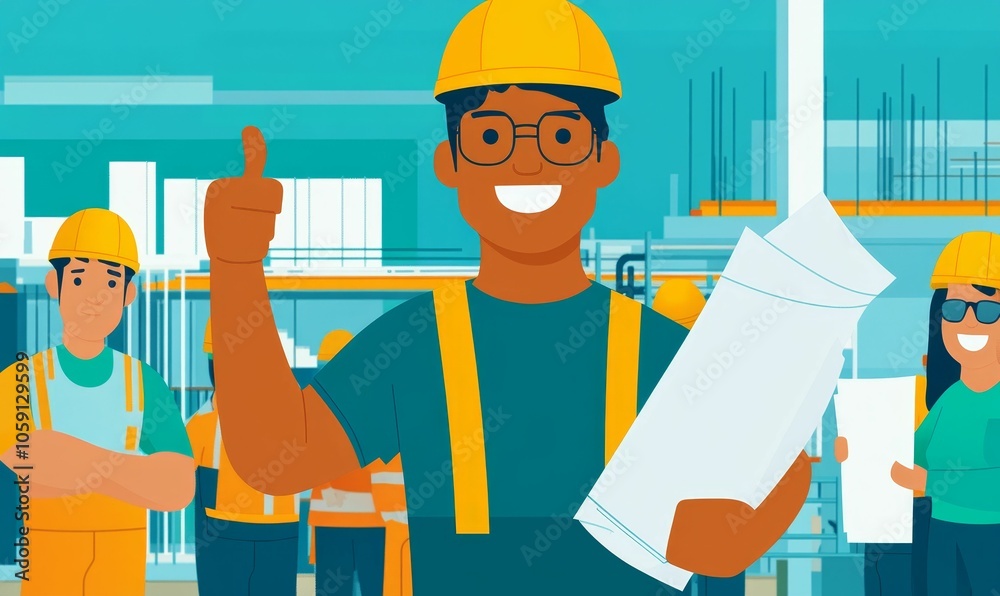 Construction workers reviewing blueprints. Construction workers reviewing blueprints.