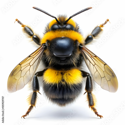 An illustration of a bumblebee isolated against a white background. Flying insect.