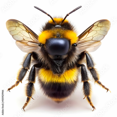 An illustration of a bumblebee isolated against a white background. Flying insect.
