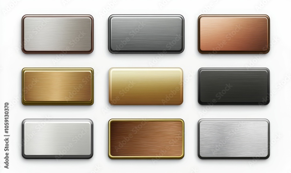 Nine textured metal buttons in various colors. Nine textured metal buttons in various colors.