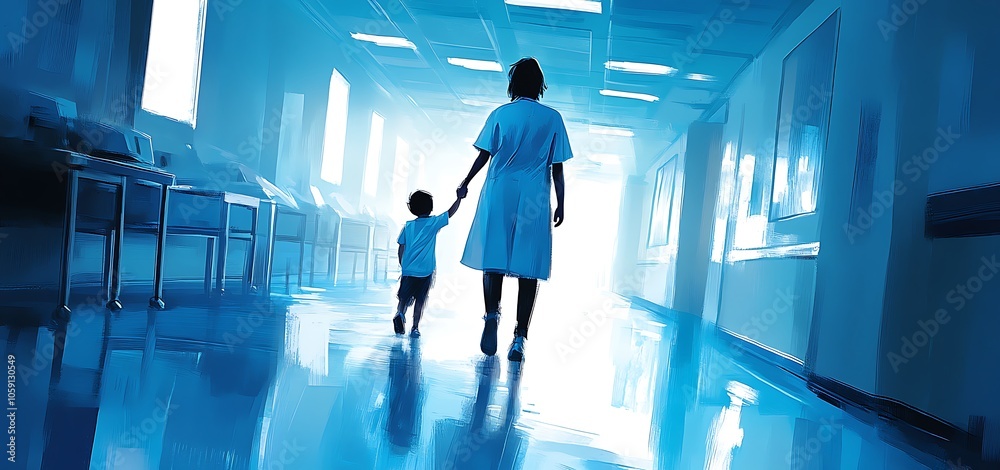 Care job scene with young patient being cared for