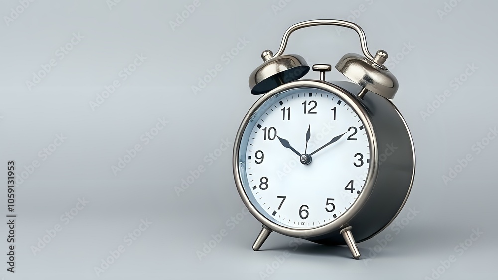 Classic Alarm Clock on Grey Background Classic Alarm Clock on Grey Background