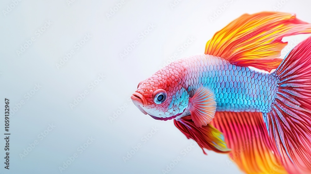 Fototapeta premium A vibrant and colorful Betta fish showcasing stunning hues of red, blue, and orange, swimming gracefully.