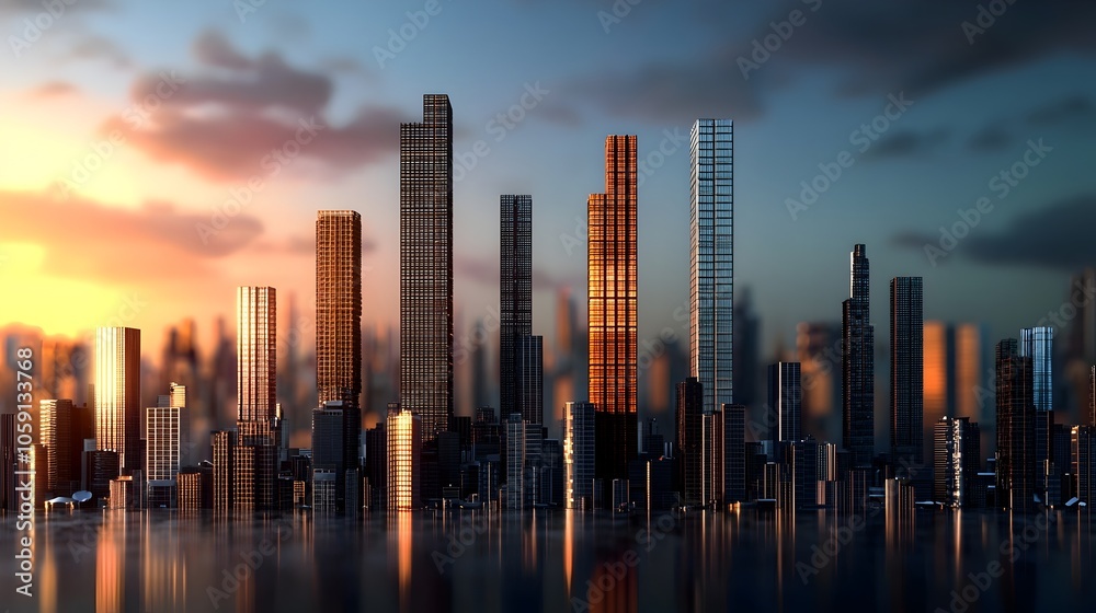 Dynamic Cityscape with Skyscrapers and Progress Bar Symbolizing Urban Development and Growth Dynamic Cityscape with Skyscrapers and Progress Bar Symbolizing Urban Development and Growth