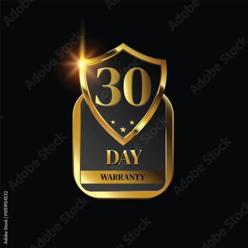 30 day warranty logo with golden shield