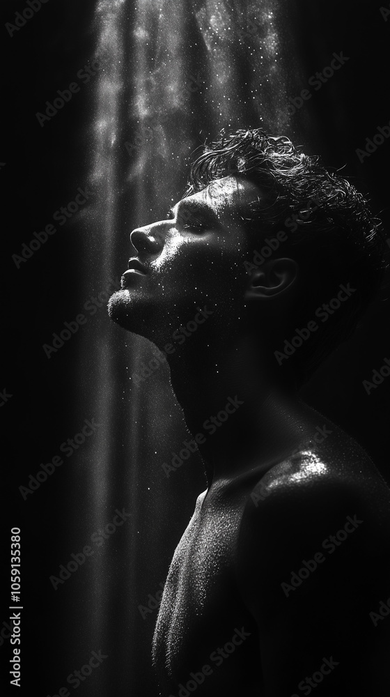 Beautiful young man portrait in shadow near window Beautiful young man portrait in shadow near window