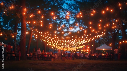 Outdoor Party with String Lights Illustration