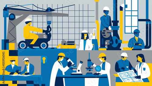 Wallpaper Mural vector-based illustration of industrial activities Torontodigital.ca