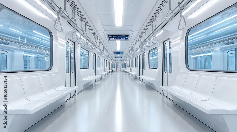 Obraz premium Empty white subway car interior.