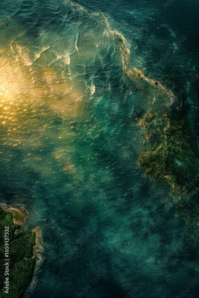 Obraz premium Vertical Top view aerial photo of an amazingly beautiful sea landscape.