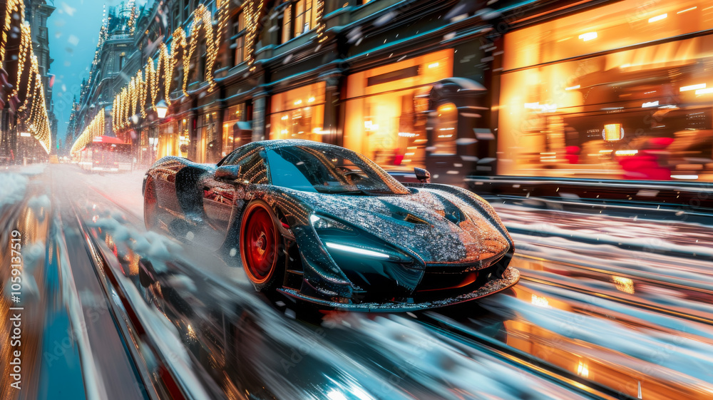 Fototapeta premium Need for Speed. High-Speed Sport Car in Urban Surrounding