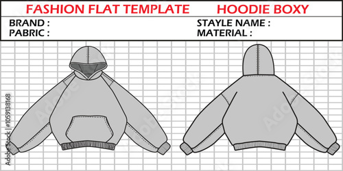 Vector Boxy Hoodie Fashion Technical Flat Sketch
