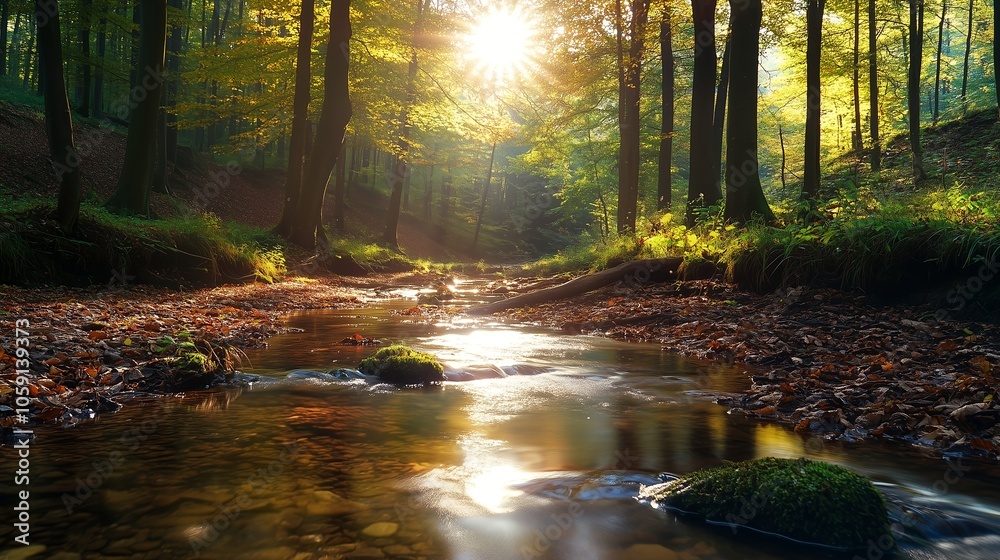 Fototapeta premium 森林と渓流