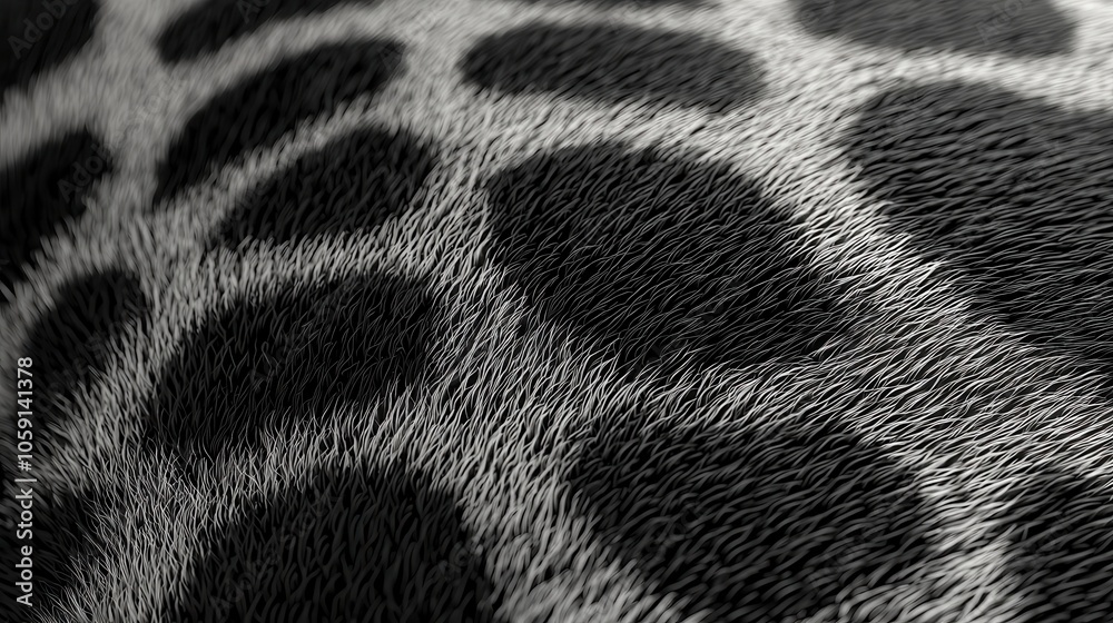 Close-up of a unique animal hide showcasing intricate patterns and textures with contrasting black and white colors.
