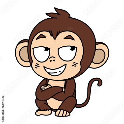 A cute cartoon monkey character making a playful, teasing gesture. Perfect for designs or content that require a playful, sly expression. Great for kids' products and humorous projects. Vector image.